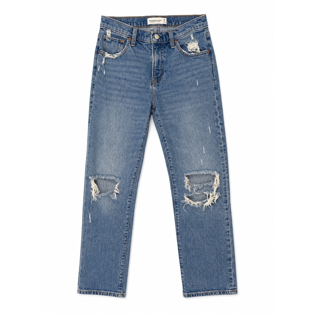 Abercrombie & Fitch The Boyfriend Mid Rise Distressed Ripped Jeans Blue 26